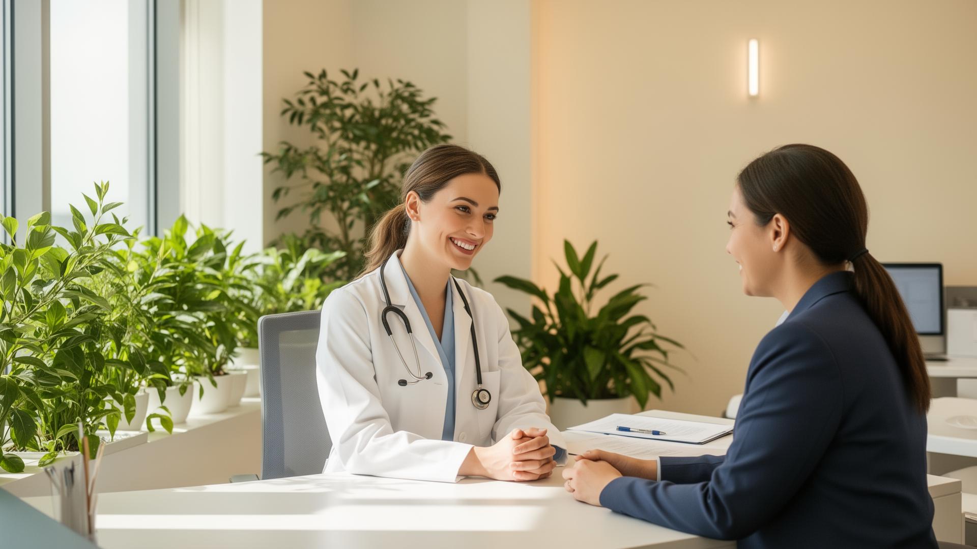 Doctor consulting with patient in modern clinic